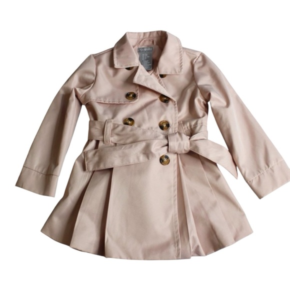Tahari Girls Blush Pink Trench Coat Double Breasted Belted Size 18M - Picture 2 of 15